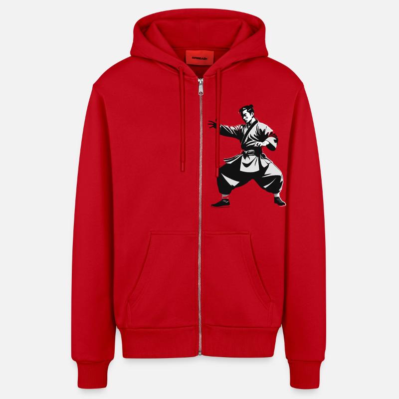 Shaolin Monk - Martial Arts Sticker - Organic Relaxed Hooded Jacket Made in EU - red