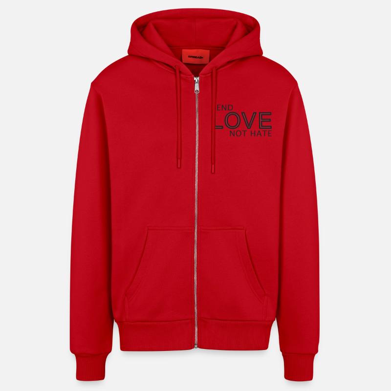 Send Love Not Hate Statement - Organic Relaxed Hooded Jacket Made in EU - red