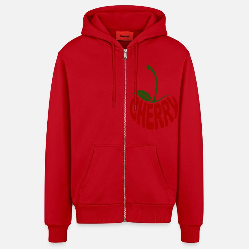 Cerise - Logo de fruit cool - Veste à capuche bio décontractée fabriquée en UE - rouge