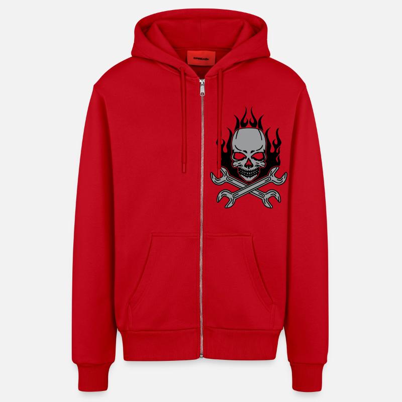 Tuning Skull - Organic Relaxed Hooded Jacket Made in EU - red