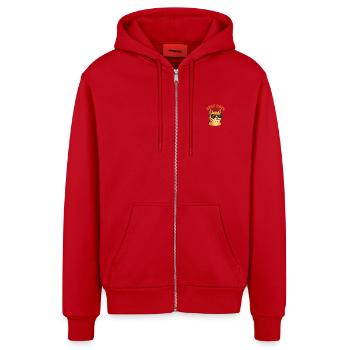 Bleib cool Katze - Organic Relaxed Kapuzenjacke Made in EU - Rot - Vorne