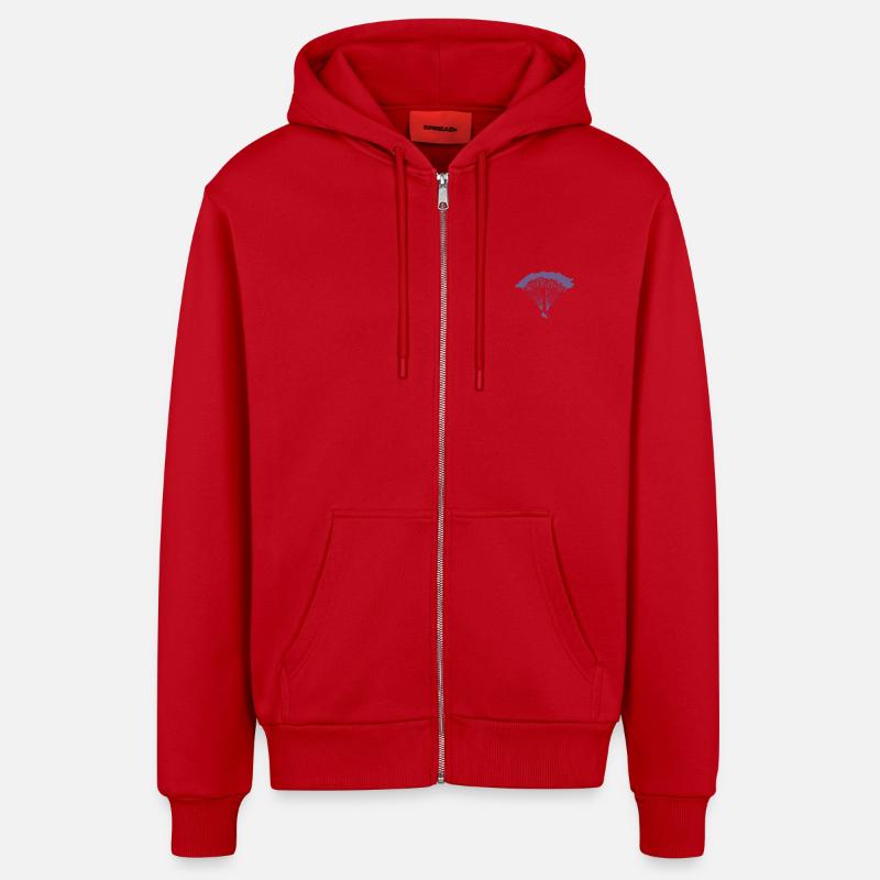 Parachutiste en silhouette nuageuse - Veste à capuche bio décontractée fabriquée en UE - rouge
