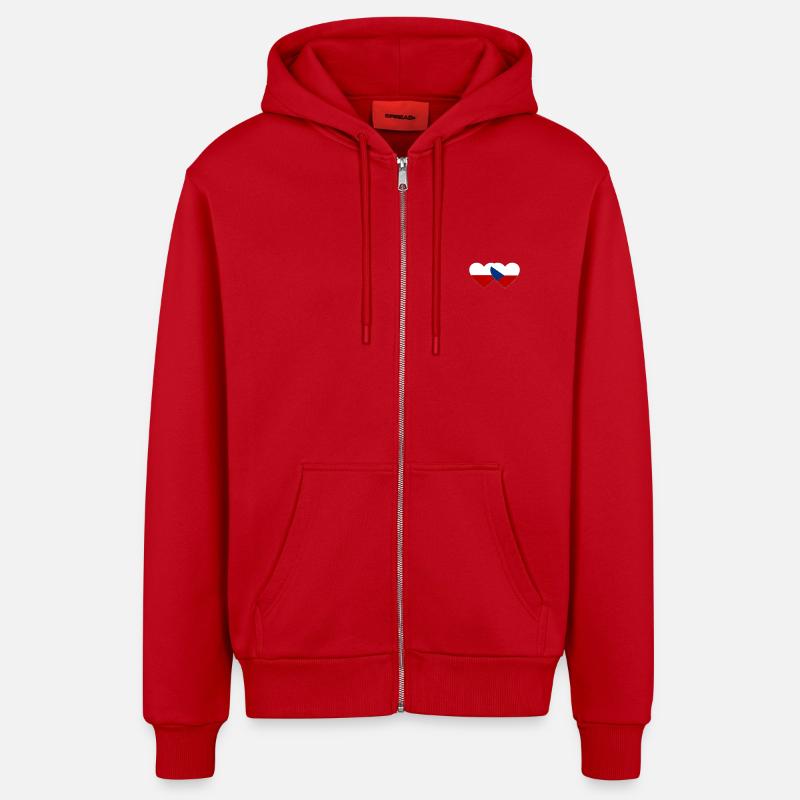 Pologne République tchèque Drapeau Coeur - Veste à capuche bio décontractée fabriquée en UE - rouge