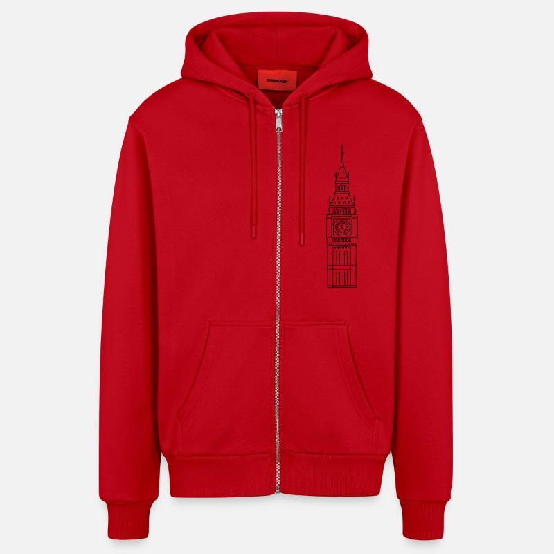 Big Ben à Londres - Veste à capuche bio décontractée fabriquée en UE - rouge