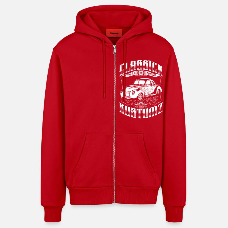 Hot Rod - Classick Kustomz (white) - Organic Relaxed Kapuzenjacke Made in EU - Rot