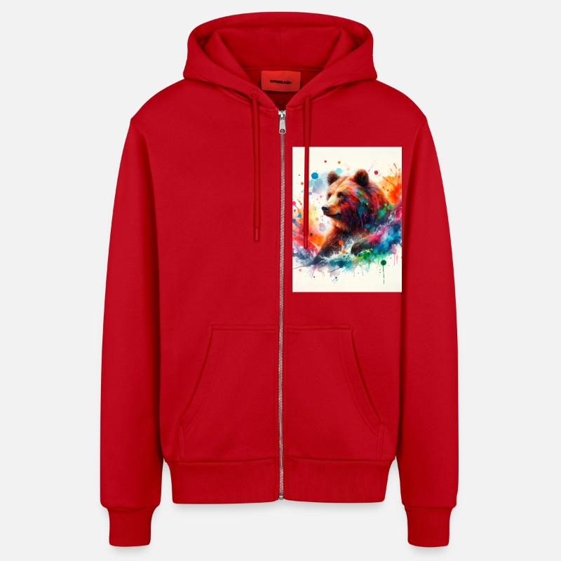 Ours à l’aquarelle - Veste à capuche bio décontractée fabriquée en UE - rouge