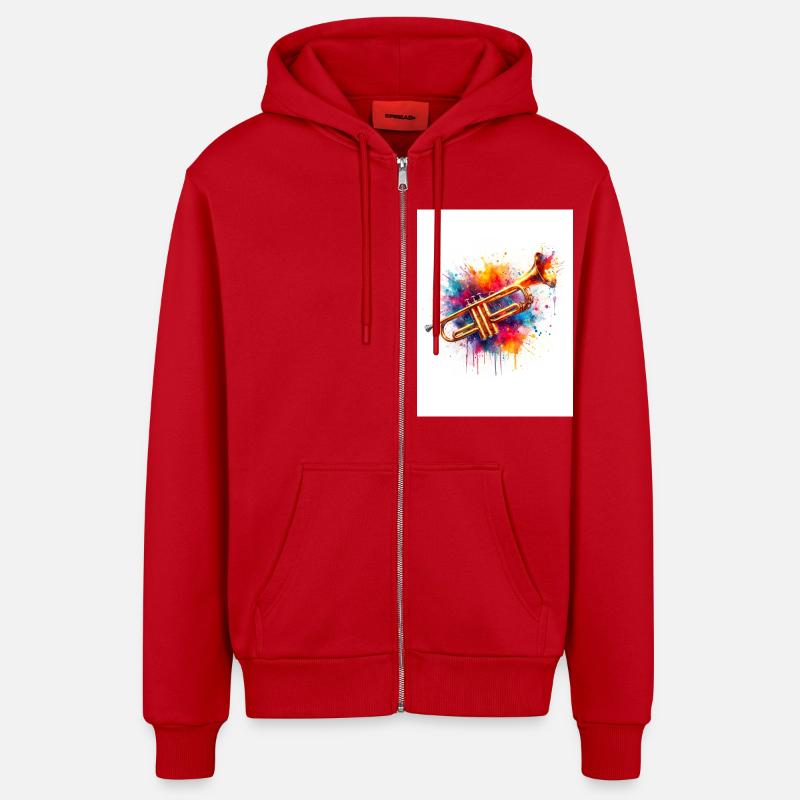 Trompette aquarelle - Veste à capuche bio décontractée fabriquée en UE - rouge