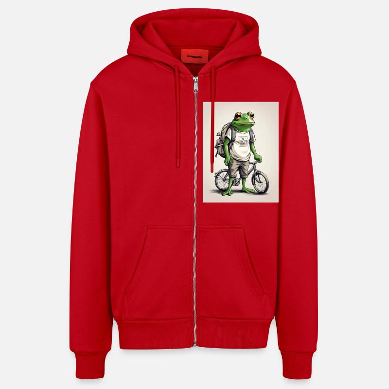 Grenouille sur un vélo - Veste à capuche bio décontractée fabriquée en UE - rouge