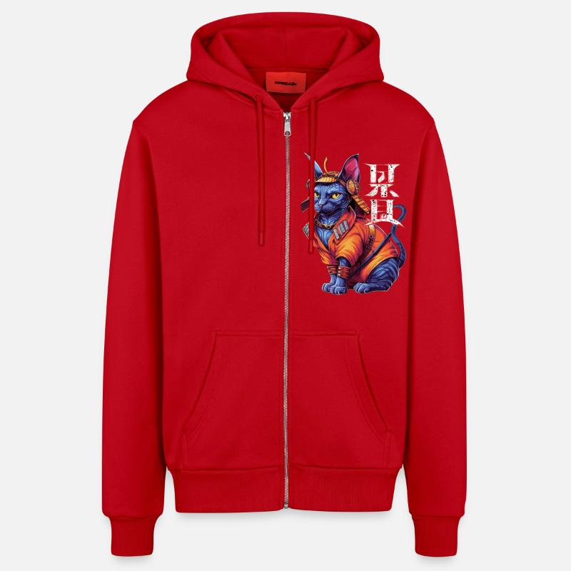 chat samourai - ninja chaton - Veste à capuche bio décontractée fabriquée en UE - rouge