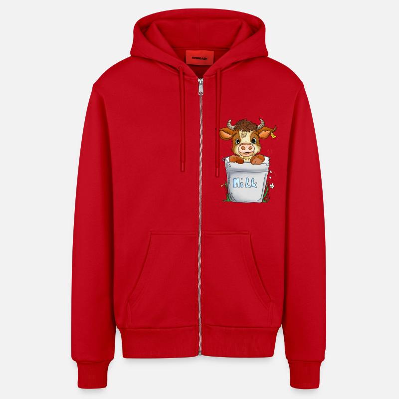 Vache joyeuse - Veste à capuche bio décontractée fabriquée en UE - rouge