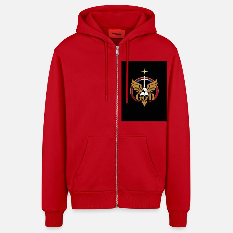 Emblème chrétien - Veste à capuche bio décontractée fabriquée en UE - rouge