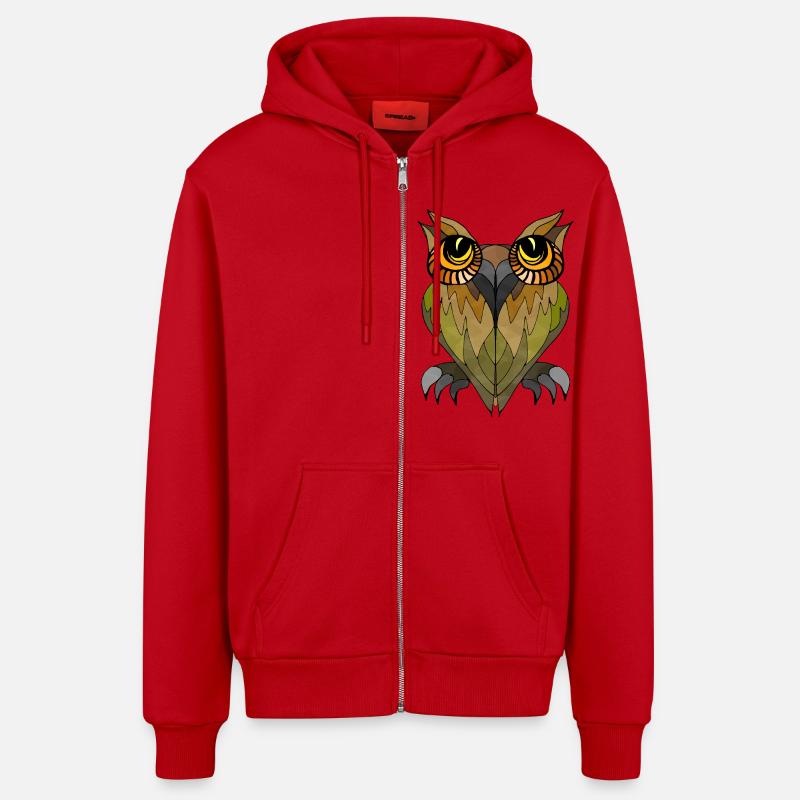 Eule Vogel - Organic Relaxed Kapuzenjacke Made in EU - Rot