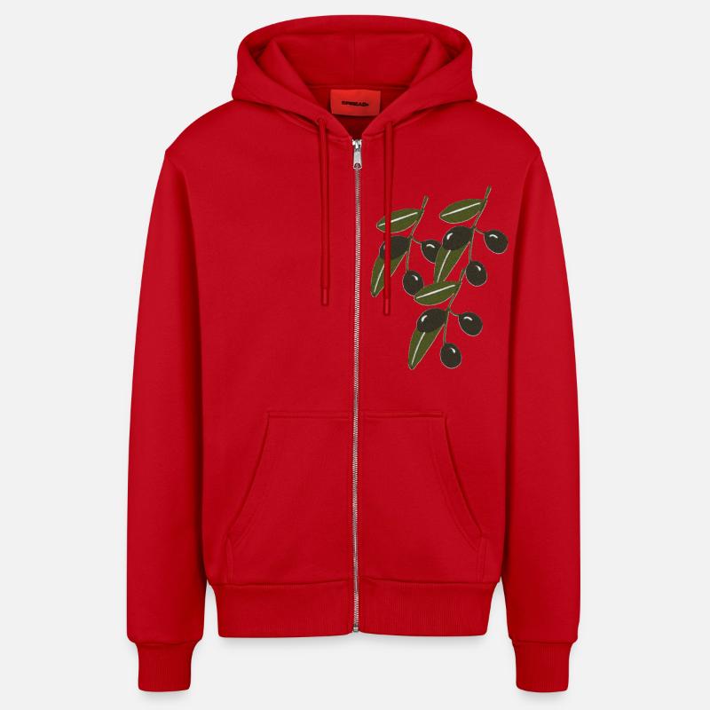 Rameaux d’olivier Impressionnisme - Veste à capuche bio décontractée fabriquée en UE - rouge