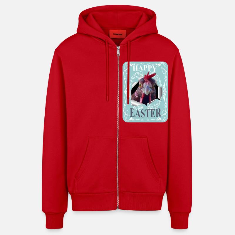 Joyeuses Pâques - Veste à capuche bio décontractée fabriquée en UE - rouge