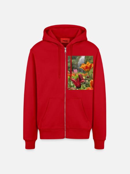 Tulpen bunt - Organic Relaxed Kapuzenjacke Made in EU - Rot