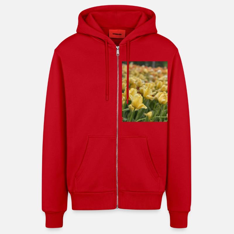 Tulpenmeer gelb - Organic Relaxed Kapuzenjacke Made in EU - Rot