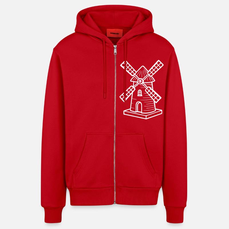 Moulin à vent symbole moulin - Veste à capuche bio décontractée fabriquée en UE - rouge