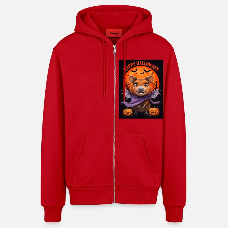 Halloween Capybara Ghost Gift Idea - Organic Relaxed Hooded Jacket Made in EU - red