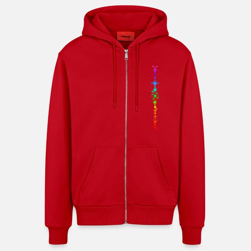 Crop circle - multidimensional human development - Organic Relaxed Hooded Jacket Made in EU - red