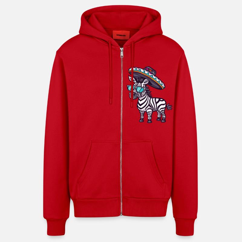 Zebra Comic Funny Sombrero - Organic Relaxed Hooded Jacket Made in EU - red