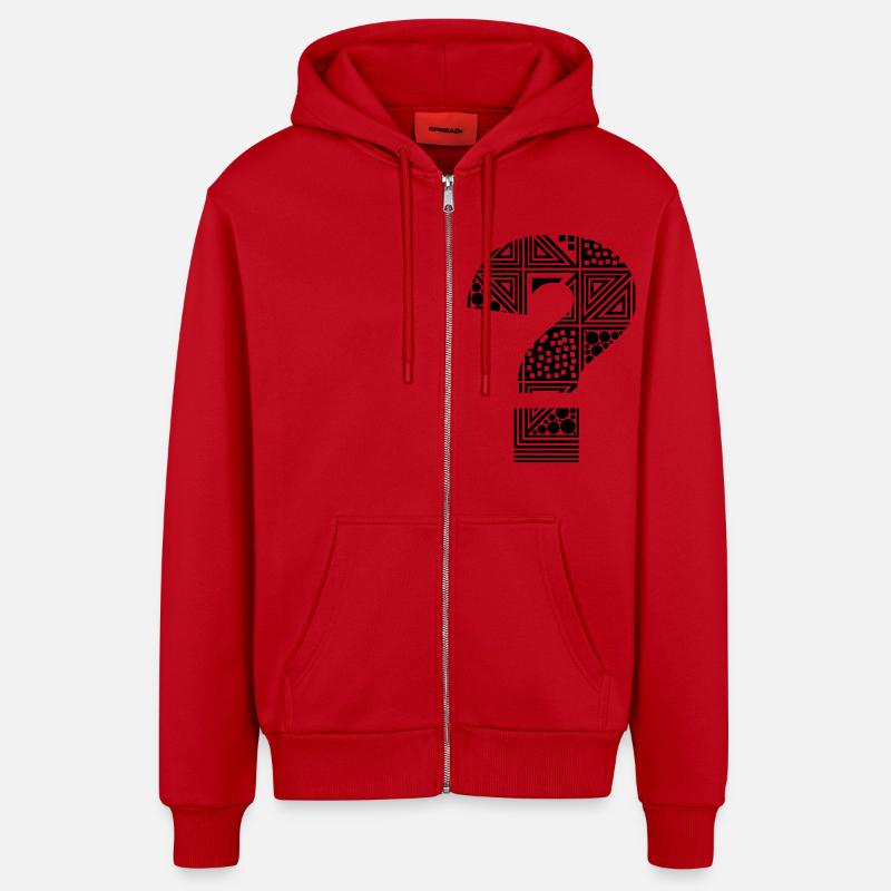 point d'interrogation ? - Veste à capuche bio décontractée fabriquée en UE - rouge