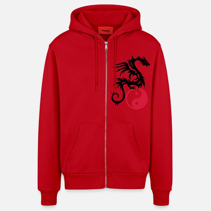 Drachen DRAKO | Yin & Yang - Organic Relaxed Kapuzenjacke Made in EU - Rot