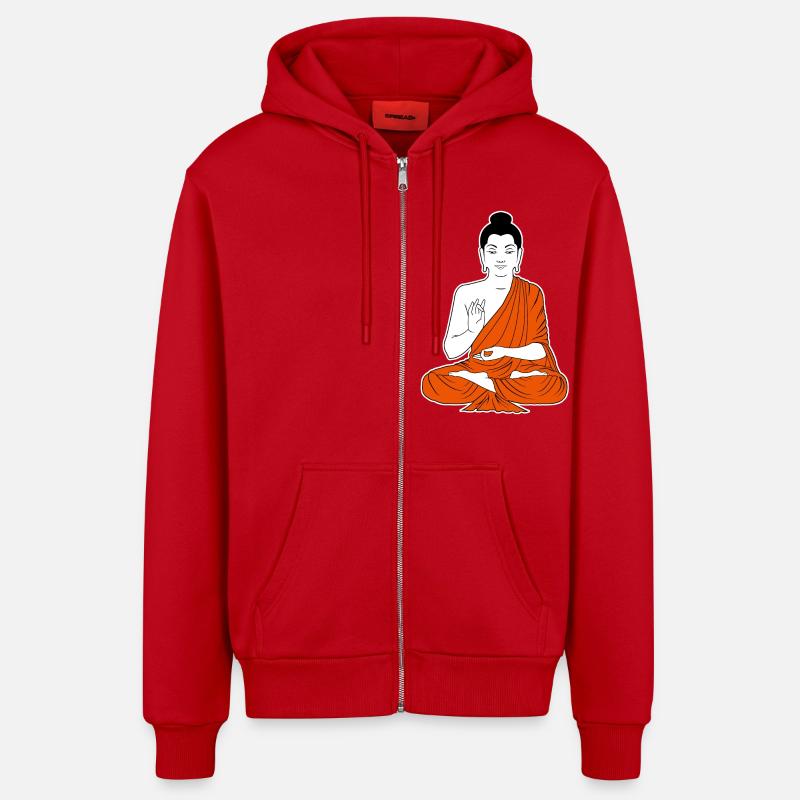 bouddha - Veste à capuche bio décontractée fabriquée en UE - rouge