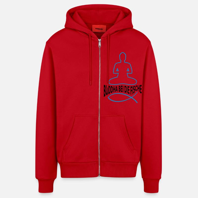 BOUDDHA DANS LE POISSON - Veste à capuche bio décontractée fabriquée en UE - rouge
