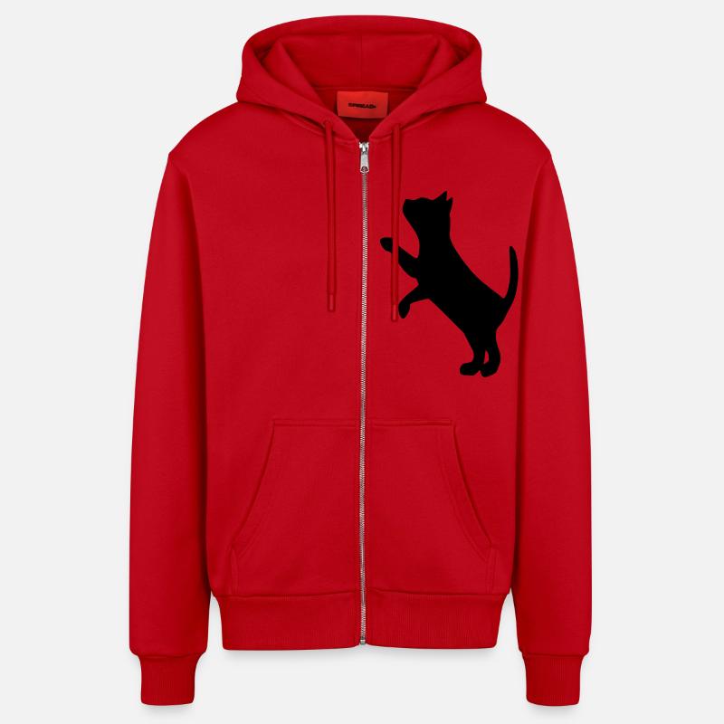 cat2 - Organic Relaxed Hooded Jacket Made in EU - red