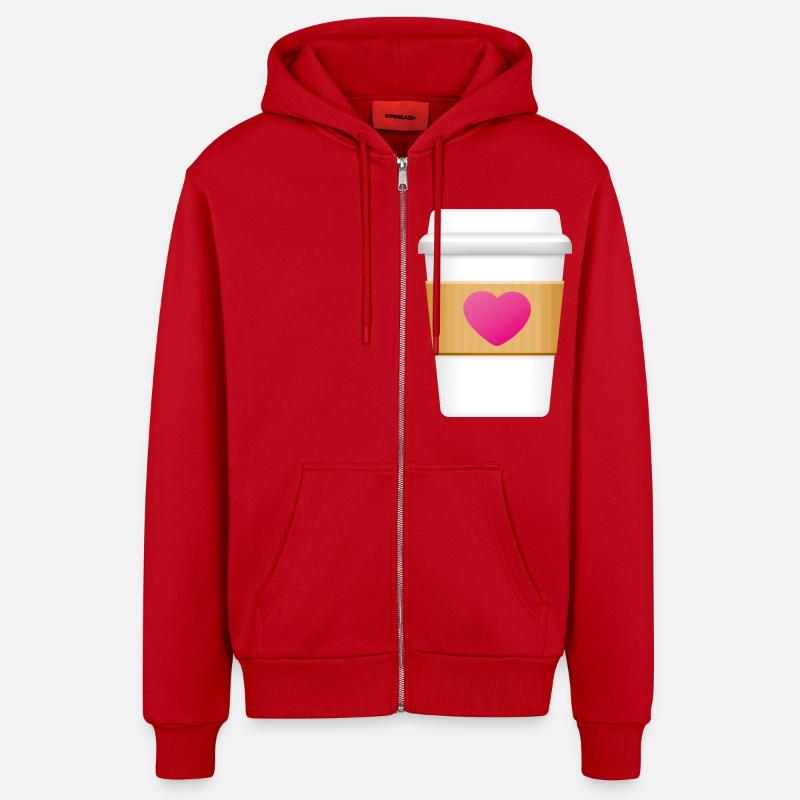 Smiley Coffe Mug - Organic Relaxed Hooded Jacket Made in EU - red