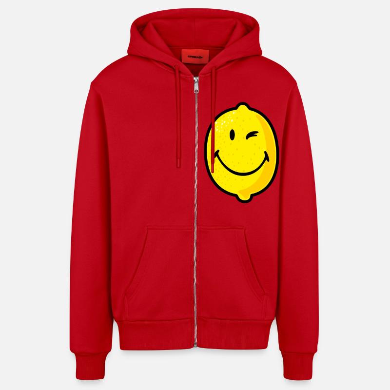Smiley Lemon - Veste à capuche bio décontractée fabriquée en UE - rouge