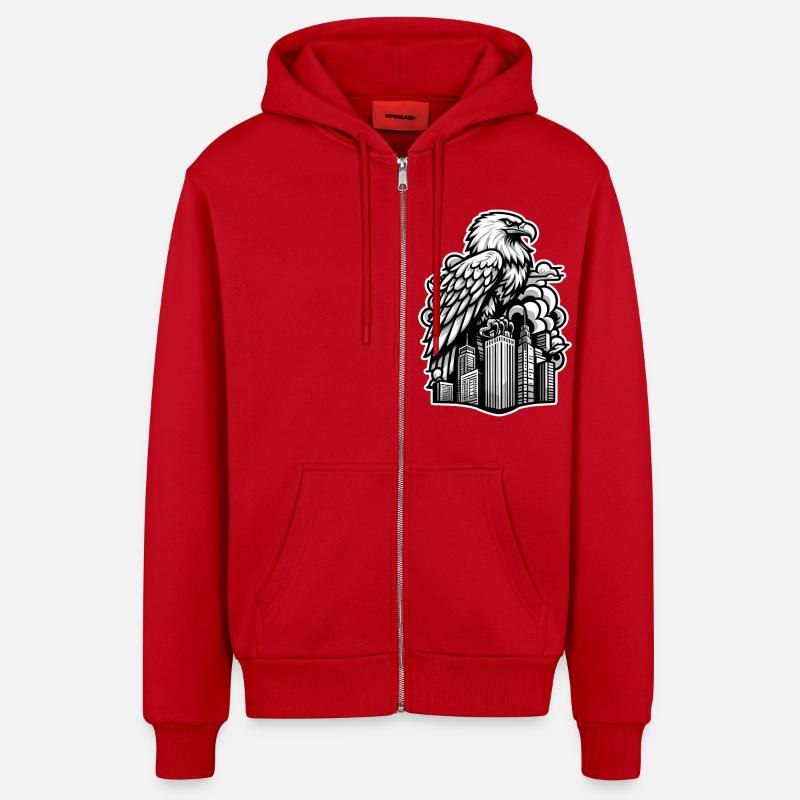 Illustration de contour d’aigle - Veste à capuche bio décontractée fabriquée en UE - rouge