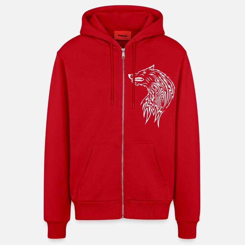 loup - Veste à capuche bio décontractée fabriquée en UE - rouge