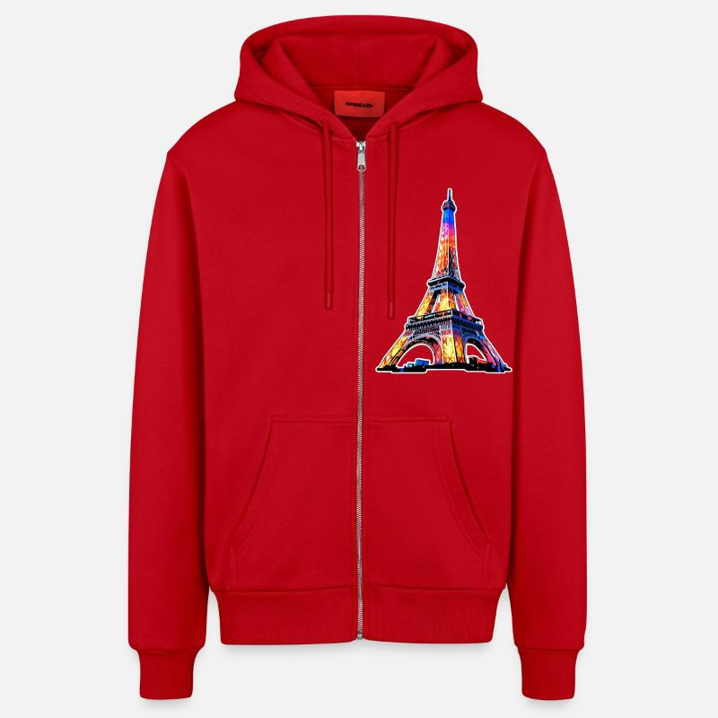 Tour Eiffel #3 - Veste à capuche bio décontractée fabriquée en UE - rouge