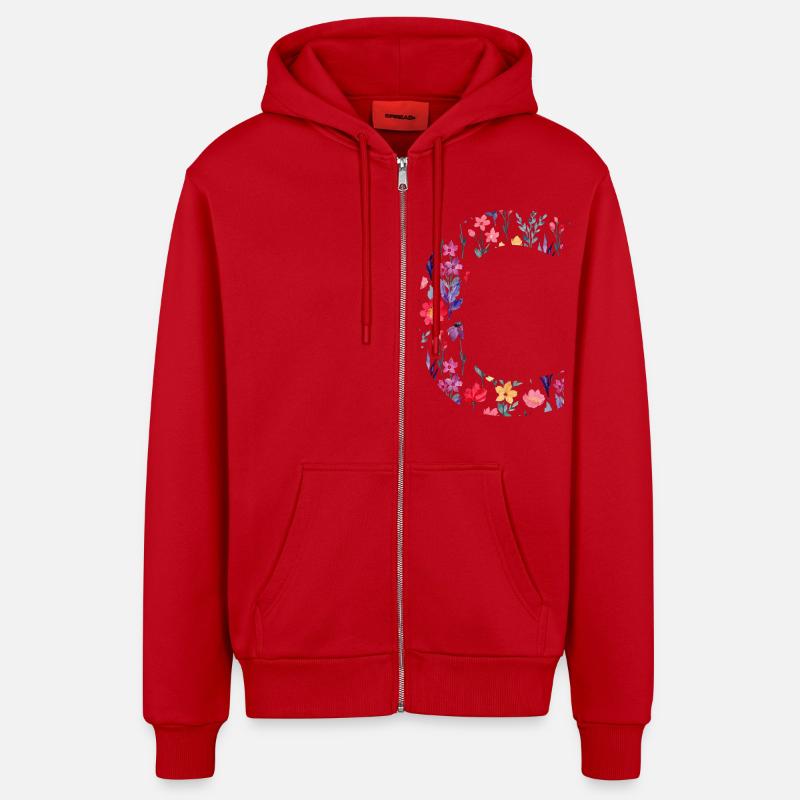 Personalisierter Blumenbuchstabe c - Geschenkidee - Organic Relaxed Kapuzenjacke Made in EU - Rot