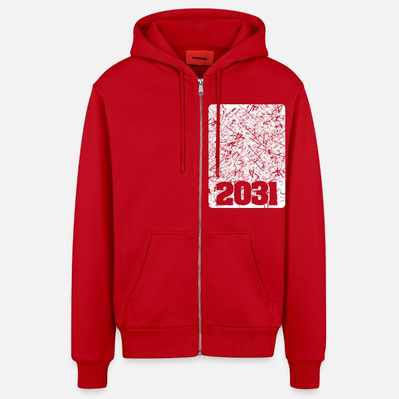 Année 2031 - Veste à capuche bio décontractée fabriquée en UE - rouge
