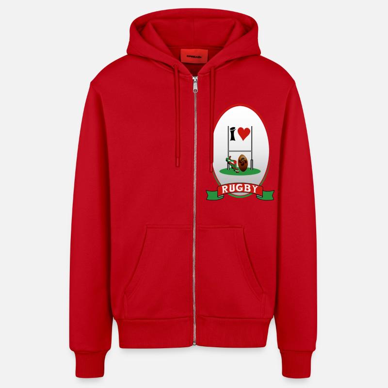 rugby - Organic Relaxed Hooded Jacket Made in EU - red