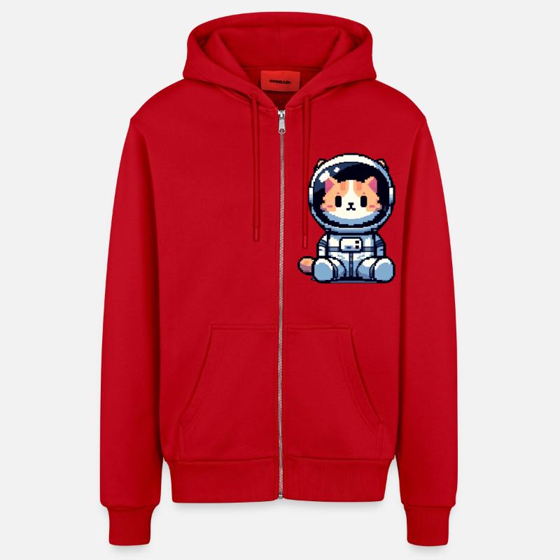 Explorateur de chat cosmique - Veste à capuche bio décontractée fabriquée en UE - rouge