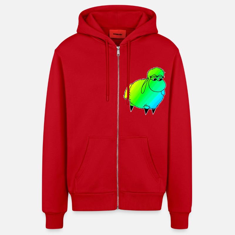 Wolly Sheeeepling Retro wave - Organic Relaxed Hooded Jacket Made in EU - red