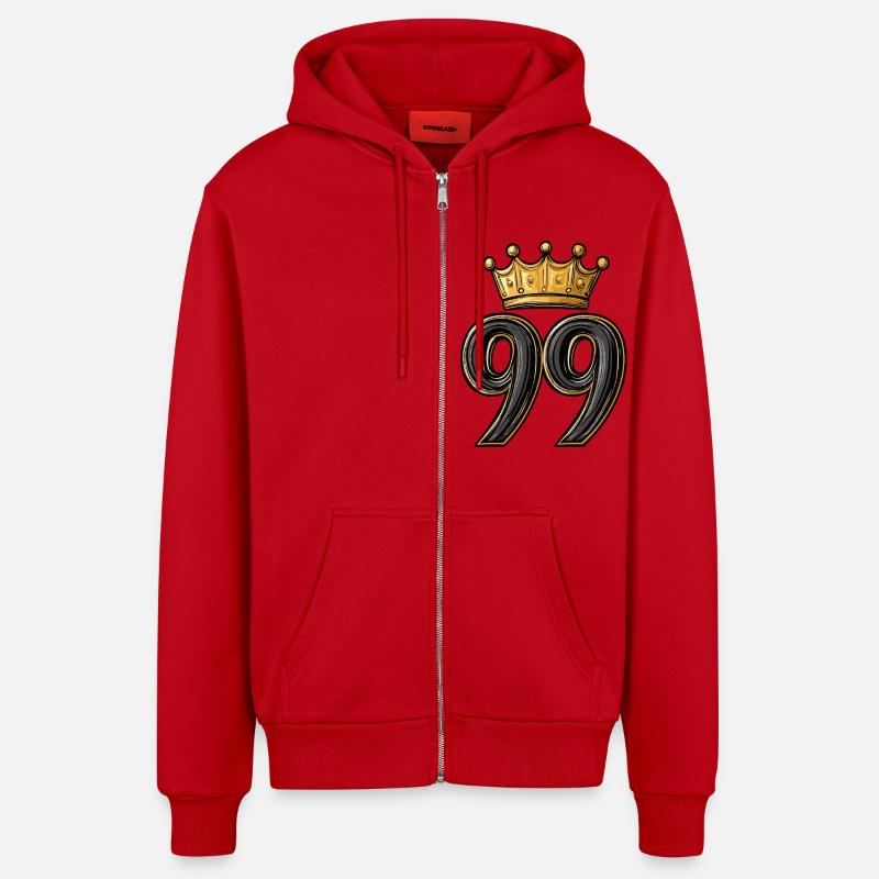 Couronne à 99 chiffres - Veste à capuche bio décontractée fabriquée en UE - rouge