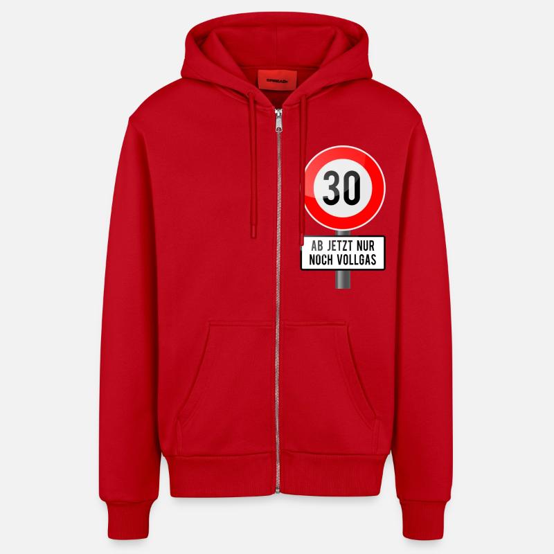 30vollgas - Veste à capuche bio décontractée fabriquée en UE - rouge