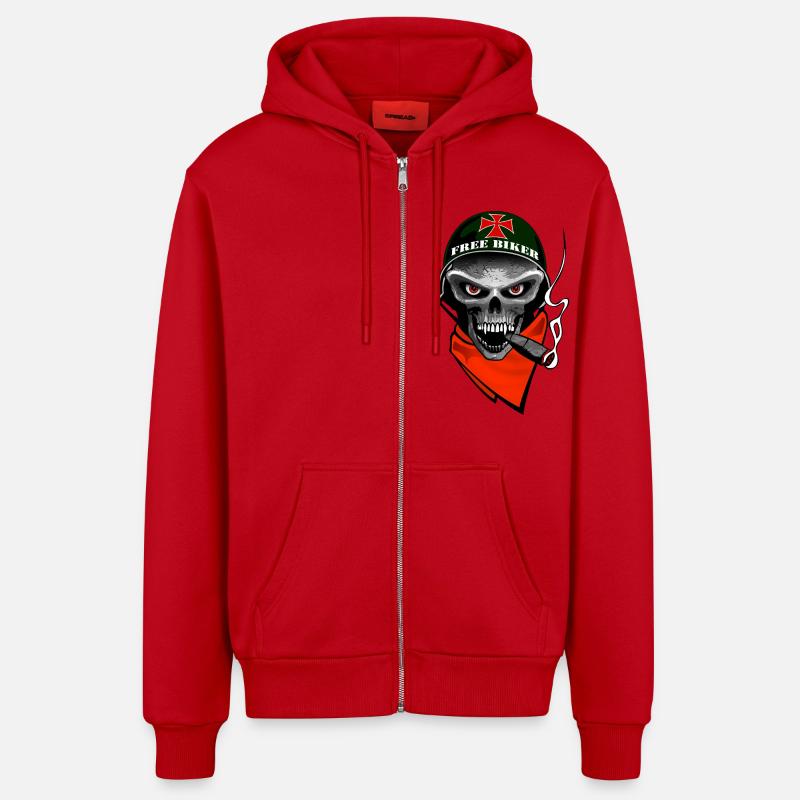 biker skull design - Veste à capuche bio décontractée fabriquée en UE - rouge