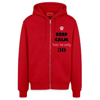 birthday 30 - Organic Relaxed Hooded Jacket Made in EU - red - Front