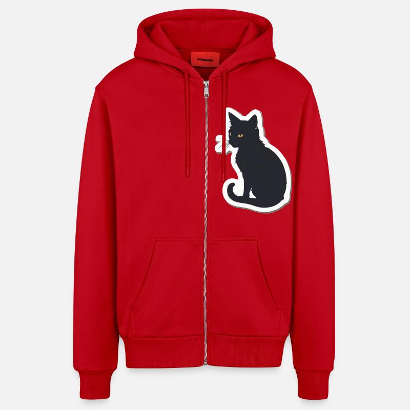 Silhouette de chat - Veste à capuche bio décontractée fabriquée en UE - rouge