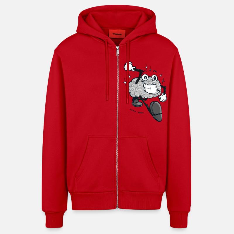 Happy Brain - Graue Version - Organic Relaxed Kapuzenjacke Made in EU - Rot