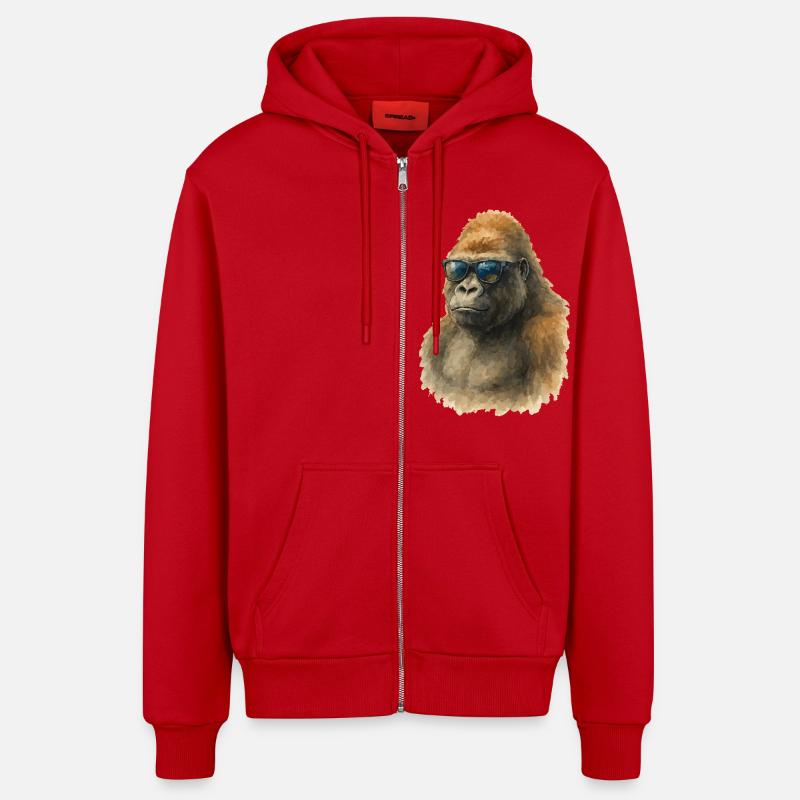 Gorille Aquarelle - Veste à capuche bio décontractée fabriquée en UE - rouge