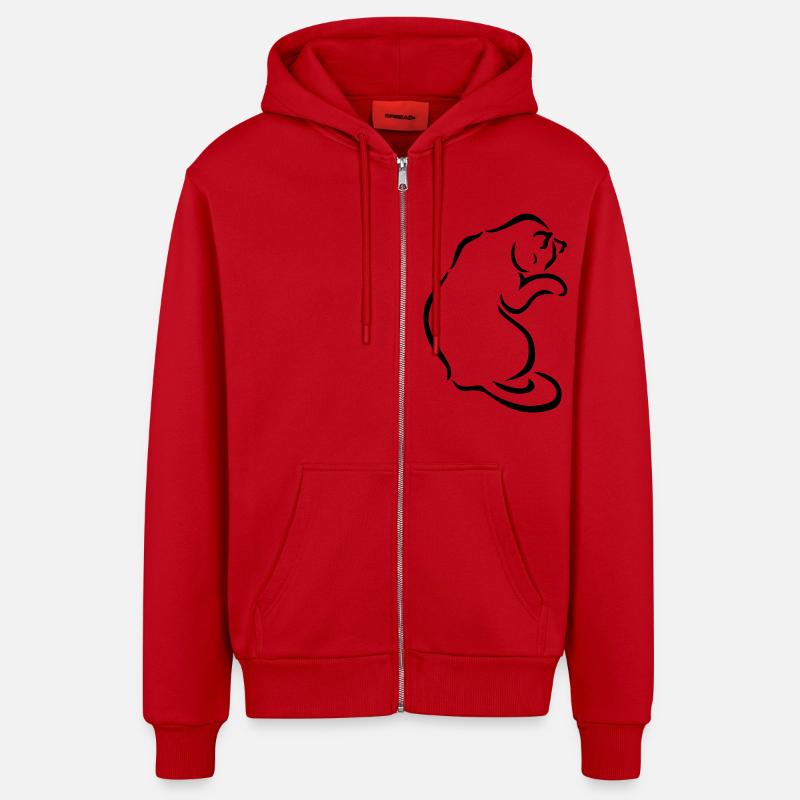 silhouette de chat - Veste à capuche bio décontractée fabriquée en UE - rouge