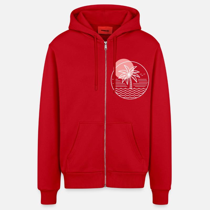 Palm Tree Circle - Organic Relaxed Hooded Jacket Made in EU - red