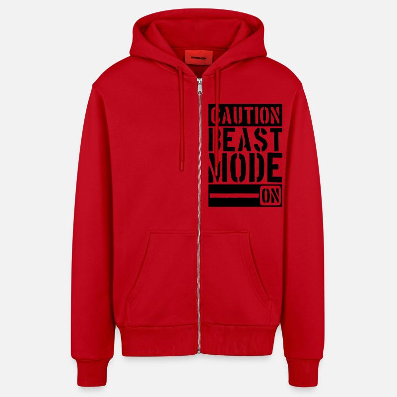 Caution Beast Mode On - Veste à capuche bio décontractée fabriquée en UE - rouge