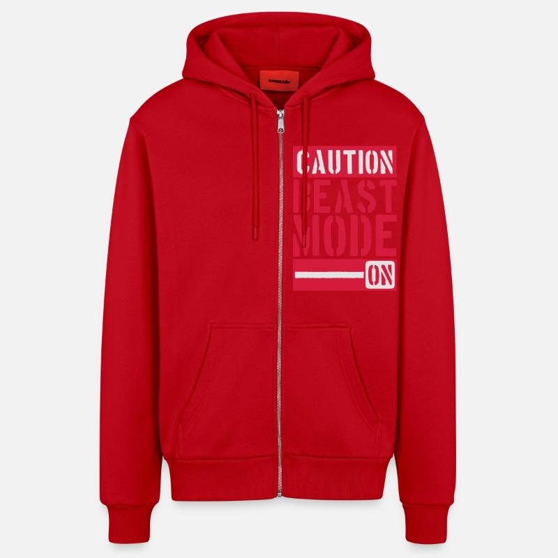 Caution Beast Mode On - Veste à capuche bio décontractée fabriquée en UE - rouge